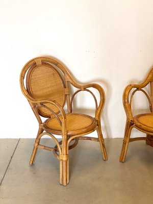 Wicker & Bamboo Armchairs, 1970s, Set of 2-NPC-1257168