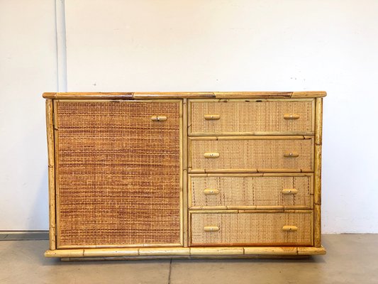 Wicker & Bamboo Credenza, 1970s-NPC-1254244