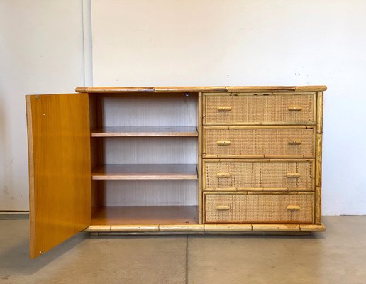 Wicker & Bamboo Credenza, 1970s-NPC-1254244