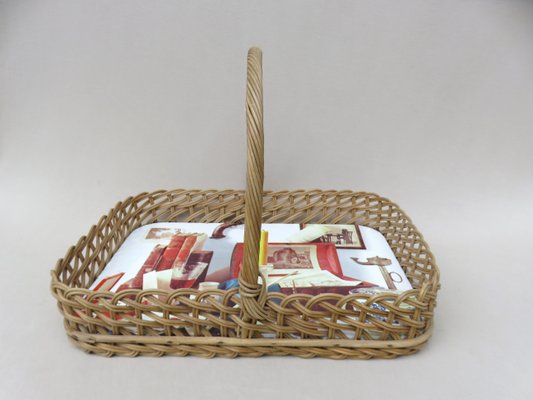 Wicker Decoration Tray with Handle, 1950s-EY-821611