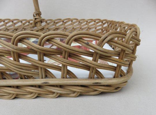 Wicker Decoration Tray with Handle, 1950s-EY-821611