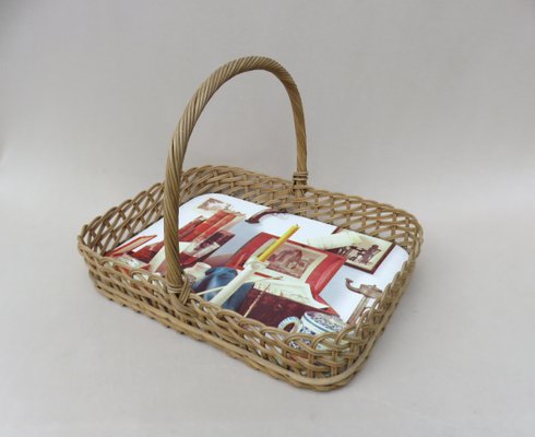 Wicker Decoration Tray with Handle, 1950s-EY-821611