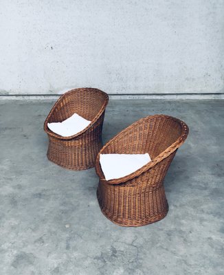 Wicker Egg Basket Lounge Chairs, 1950s, Set of 2-RQV-1761646