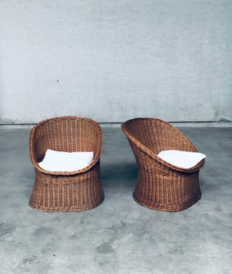 Wicker Egg Basket Lounge Chairs, 1950s, Set of 2-RQV-1761646