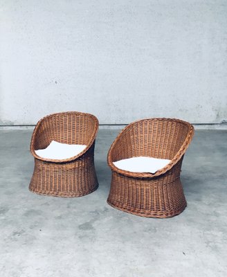 Wicker Egg Basket Lounge Chairs, 1950s, Set of 2-RQV-1761646