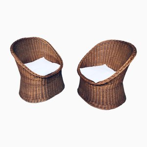 Wicker Egg Basket Lounge Chairs, 1950s, Set of 2-RQV-1761646