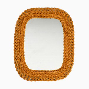 Wicker Framed Wall Mirror, 1960s-RR-560783