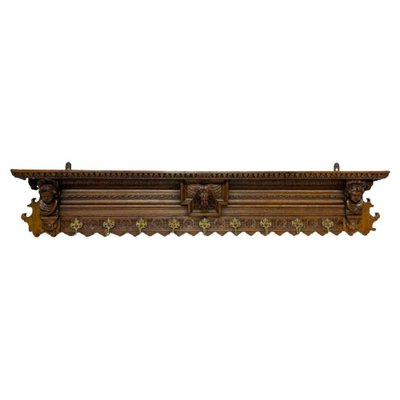 Wide Dutch 19th Century Oak Coat Rack with Carved Angels-UCH-1224123