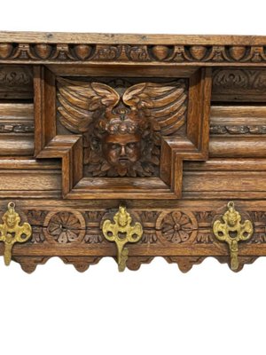 Wide Dutch 19th Century Oak Coat Rack with Carved Angels-UCH-1224123