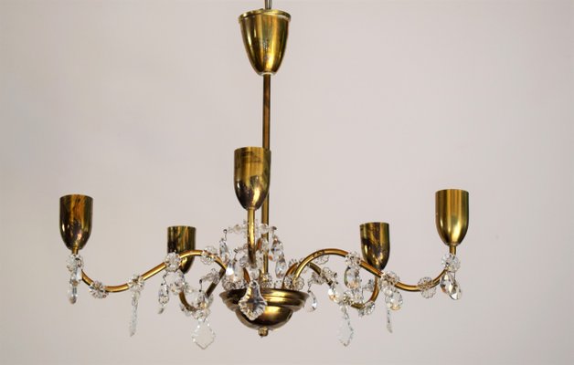 Wiener Crystal & Brass Chandelier from Lobmeyr, 1950s-VA-743351