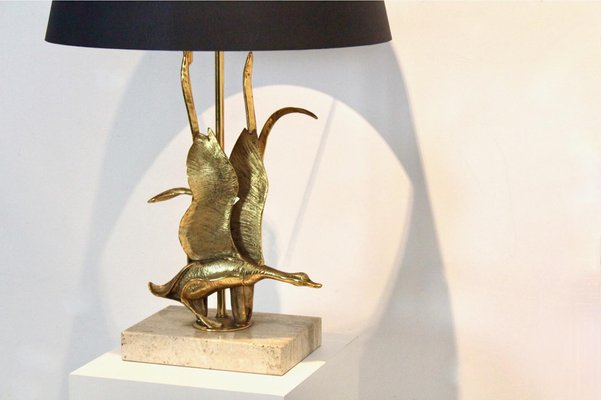 Wild Duck Table Lamps in Travertine and Gilt Metal by Lanciotto Galeotti, 1890s, Set of 2-MO-1757281