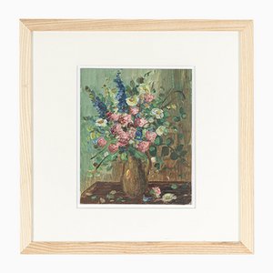 Wildflowers in a Vase, Oil on Plate, Framed-GPP-1095795