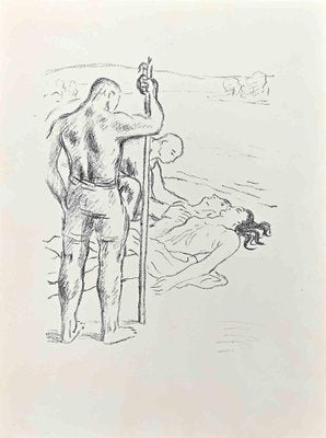 Wilhelm Gimmi, Figures on Seaside, Lithograph, 1955-ZCI-1453351