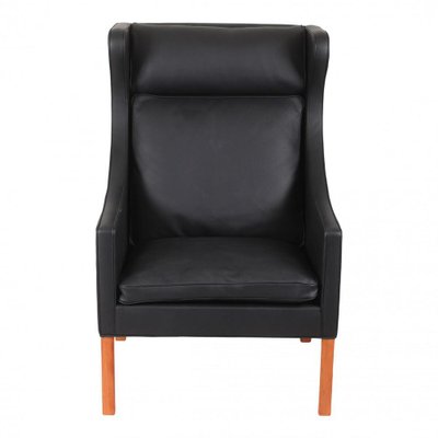 Wing Chair Armchair in Black Bison Leather by Børge Mogensen for Fredericia, 1960s-MTD-1400561