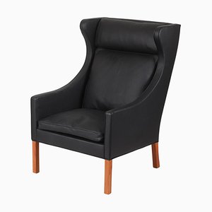 Wing Chair Armchair in Black Bison Leather by Børge Mogensen for Fredericia, 1960s-MTD-1400561