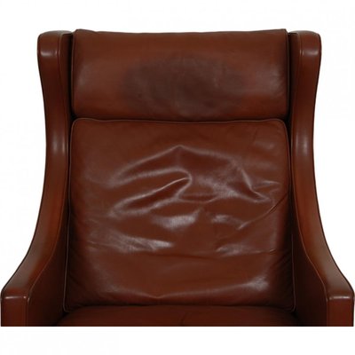 Wing Chair with Ottoman in Brown Leather by Børge Mogensen, 1990s, Set of 2-MTD-2017033