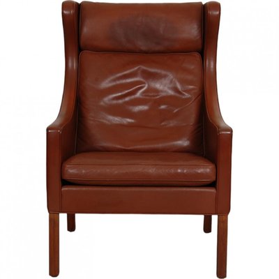 Wing Chair with Ottoman in Brown Leather by Børge Mogensen, 1990s, Set of 2-MTD-2017033