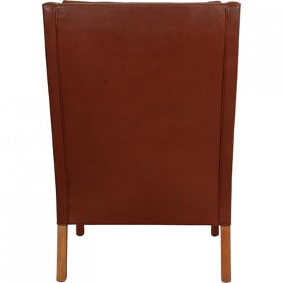 Wing Chair with Ottoman in Brown Leather by Børge Mogensen, 1990s, Set of 2-MTD-2017033