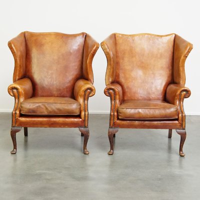 Wing Chairs in Sheepskin Leather, Set of 2-HPP-2033005