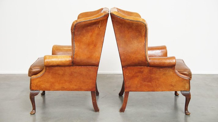 Wing Chairs in Sheepskin Leather, Set of 2-HPP-2033005