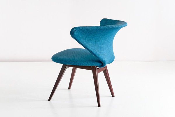 Wing-Shaped Side Chair in Petrol Blue Fabric and Beech by Sigfrid Ljungqvist, 1958-FMT-772729