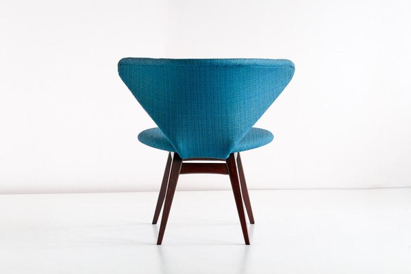 Wing-Shaped Side Chair in Petrol Blue Fabric and Beech by Sigfrid Ljungqvist, 1958-FMT-772729