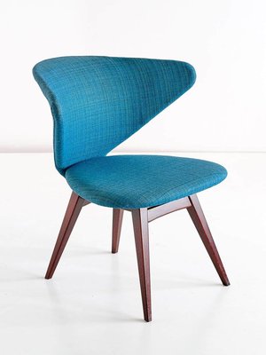 Wing-Shaped Side Chair in Petrol Blue Fabric and Beech by Sigfrid Ljungqvist, 1958-FMT-772729