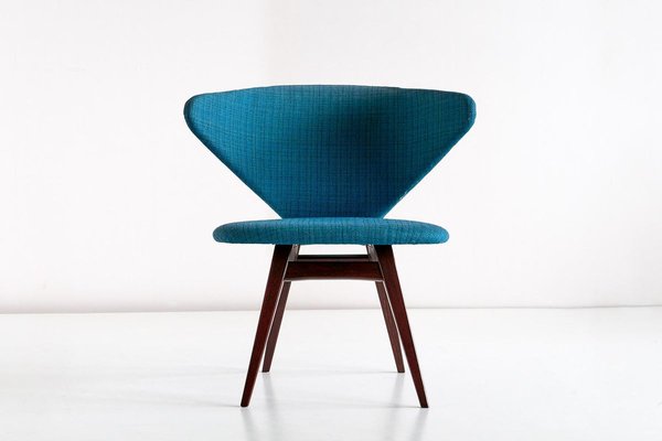 Wing-Shaped Side Chair in Petrol Blue Fabric and Beech by Sigfrid Ljungqvist, 1958-FMT-772729