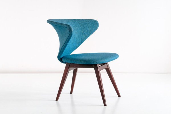 Wing-Shaped Side Chair in Petrol Blue Fabric and Beech by Sigfrid Ljungqvist, 1958-FMT-772729