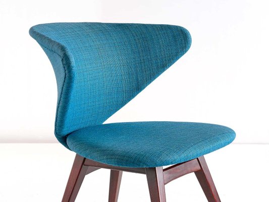 Wing-Shaped Side Chair in Petrol Blue Fabric and Beech by Sigfrid Ljungqvist, 1958-FMT-772729