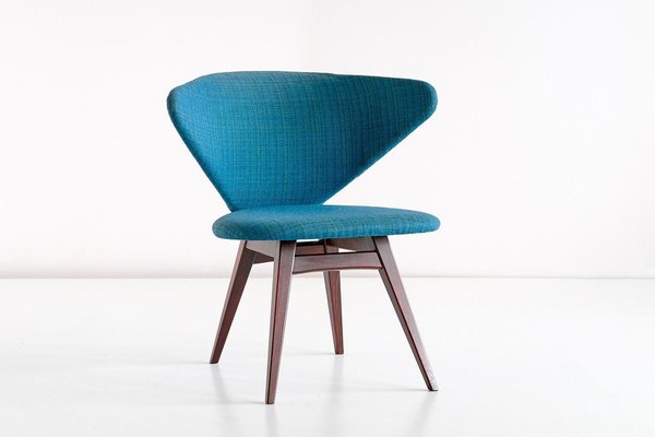 Wing-Shaped Side Chair in Petrol Blue Fabric and Beech by Sigfrid Ljungqvist, 1958-FMT-772729