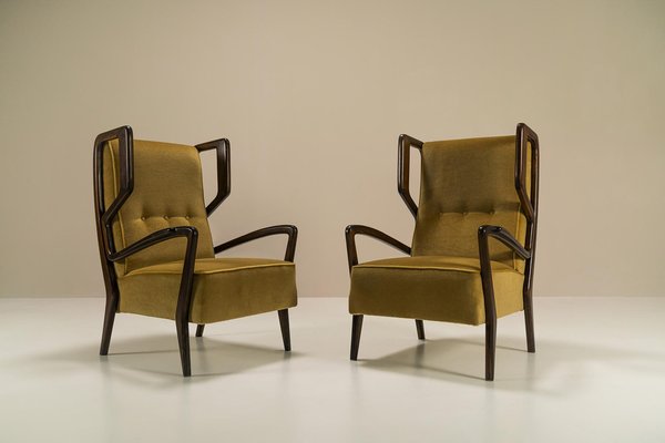 Wingback Armchairs in Poplar and Mohair by Orlando Orlandi, Italy, 1950s, Set of 2-UQV-1767026