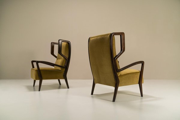 Wingback Armchairs in Poplar and Mohair by Orlando Orlandi, Italy, 1950s, Set of 2-UQV-1767026