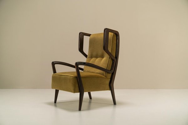 Wingback Armchairs in Poplar and Mohair by Orlando Orlandi, Italy, 1950s, Set of 2-UQV-1767026