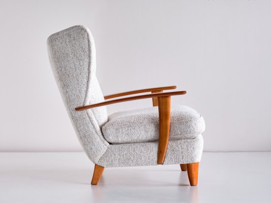 Wingback Chair in Cherry Wood and Mélange Nobilis Fabric by Gio Ponti, Italy, 1929-FMT-1060164