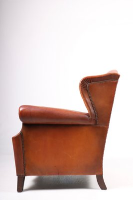 Wingback Chair in Cognac Leather, Denmark, 1940s-FK-1254424