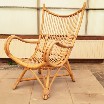 Wingback Lounge Chair in Rattan, 1980s-SJU-1391239