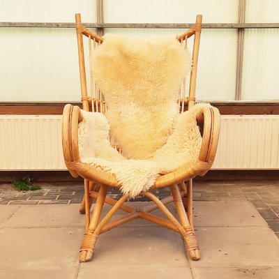 Wingback Lounge Chair in Rattan, 1980s-SJU-1391239