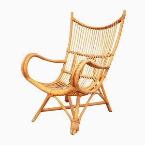 Wingback Lounge Chair in Rattan, 1980s-SJU-1391239