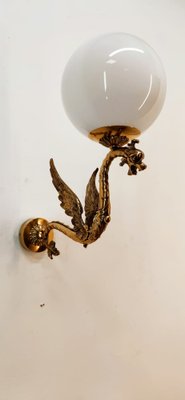 Winged Dragon Wall Light in Brass with Shiny White Sphere-QLH-1768790