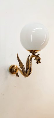 Winged Dragon Wall Light in Brass with Shiny White Sphere-QLH-1768790