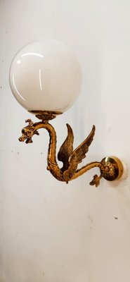 Winged Dragon Wall Light in Brass with Shiny White Sphere-QLH-1768790