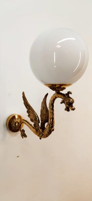 Winged Dragon Wall Light in Brass with Shiny White Sphere-QLH-1768790