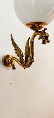 Winged Dragon Wall Light in Brass with Shiny White Sphere-QLH-1768790