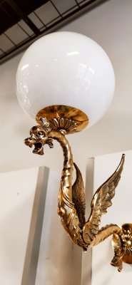 Winged Dragon Wall Light in Brass with Shiny White Sphere-QLH-1768790