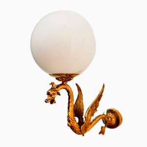 Winged Dragon Wall Light in Brass with Shiny White Sphere-QLH-1768790