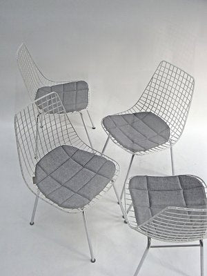 Wire Chairs in Chrome and White Steel Mesh, Set of 4-EP-1778047