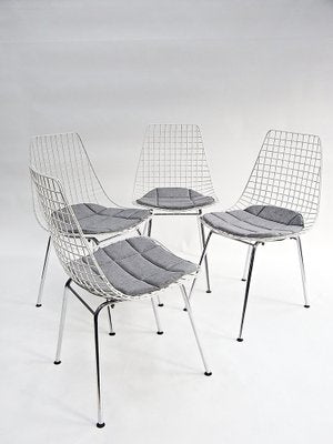 Wire Chairs in Chrome and White Steel Mesh, Set of 4-EP-1778047