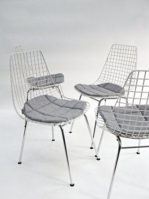 Wire Chairs in Chrome and White Steel Mesh, Set of 4-EP-1778047