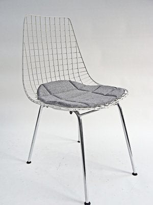 Wire Chairs in Chrome and White Steel Mesh, Set of 4-EP-1778047